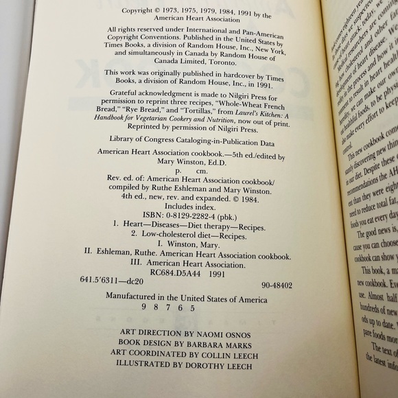 American Heart Association Cookbook 5th Edition 1991 Paperback Times Books!! - Picture 6 of 7